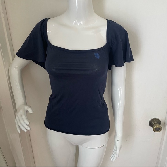 Y2K Diesel Navy Square Neck Brama Moair T shirt  Top shirt blouse cotton - Picture 2 of 16